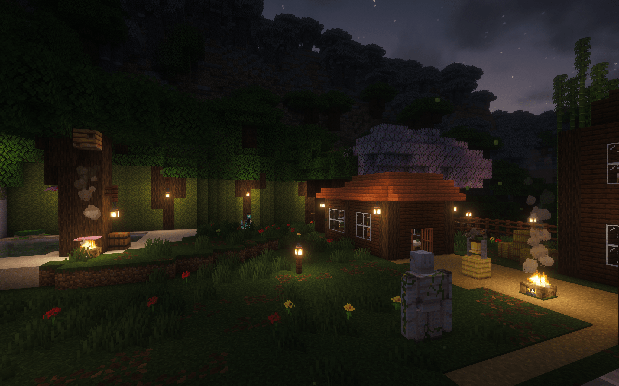 Village at night time, Iron Golems patrol
